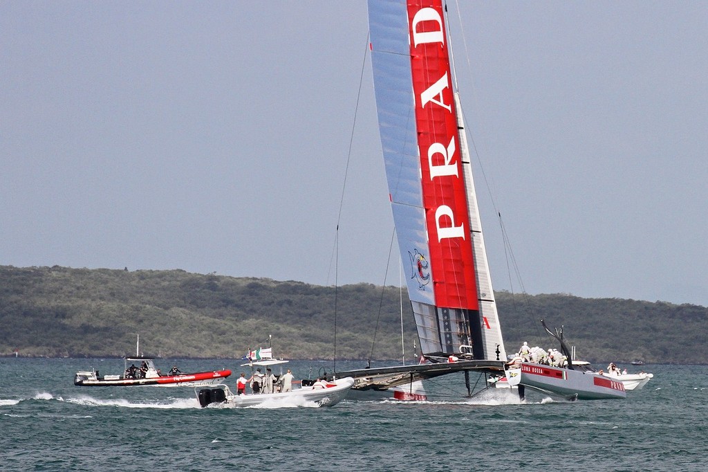 Luna Ross on the bear away before the pre-start - AC72 Race Practice - Takapuna March 8, 2013 © Richard Gladwell www.photosport.co.nz